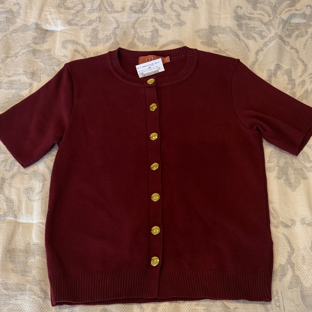 Chic Burgundy Blouse with Gold Accents